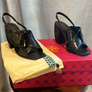Tory Burch Black Leather Slingback Heels